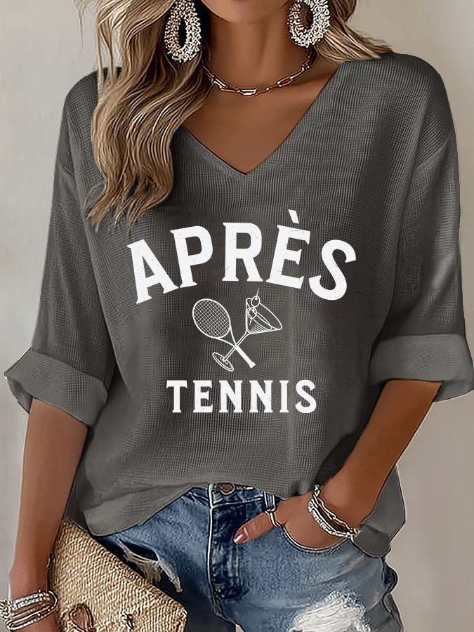 V-Neck Apres Tennis Mid-Sleeve Top