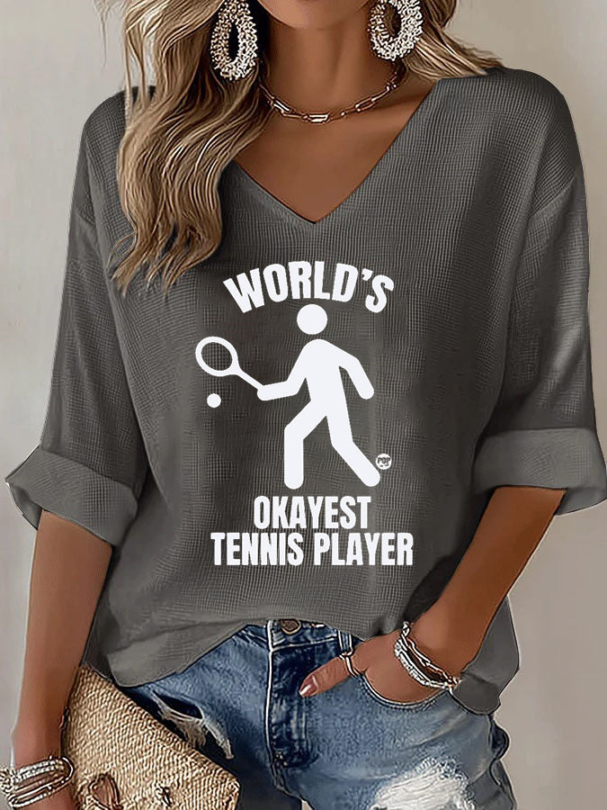 V-Neck World's Okayest Tennis Player T-Shirt