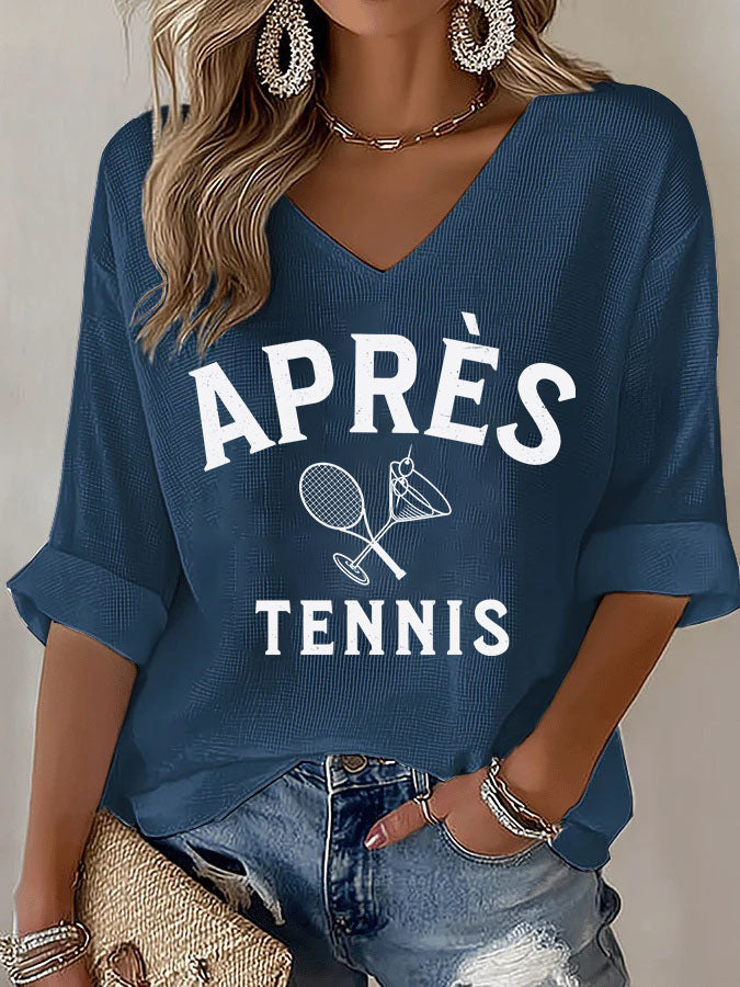V-Neck Apres Tennis Mid-Sleeve Top
