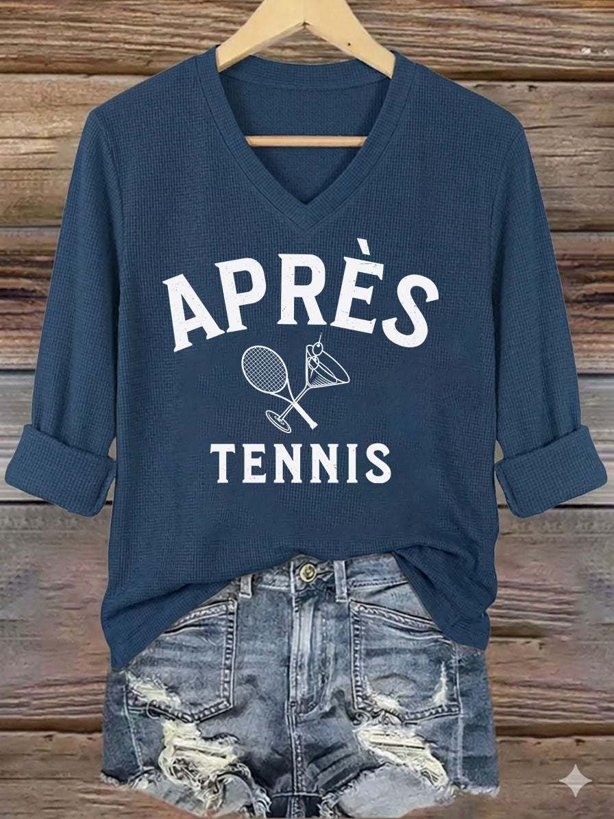 V-Neck Apres Tennis Mid-Sleeve Top