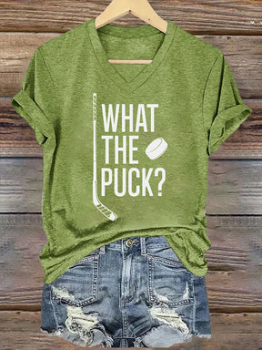 V Neck What The Puck? Hockey T-shirt