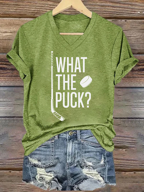 V Neck What The Puck? Hockey T-shirt