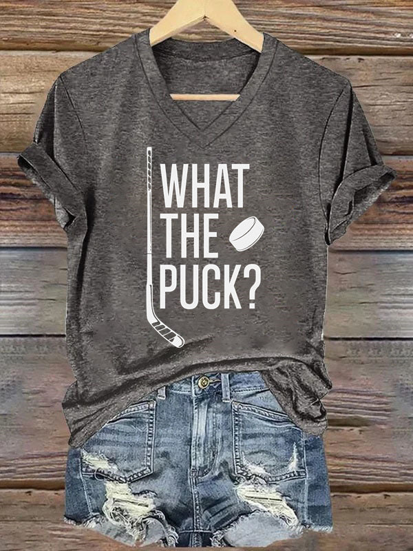 V Neck What The Puck? Hockey T-shirt