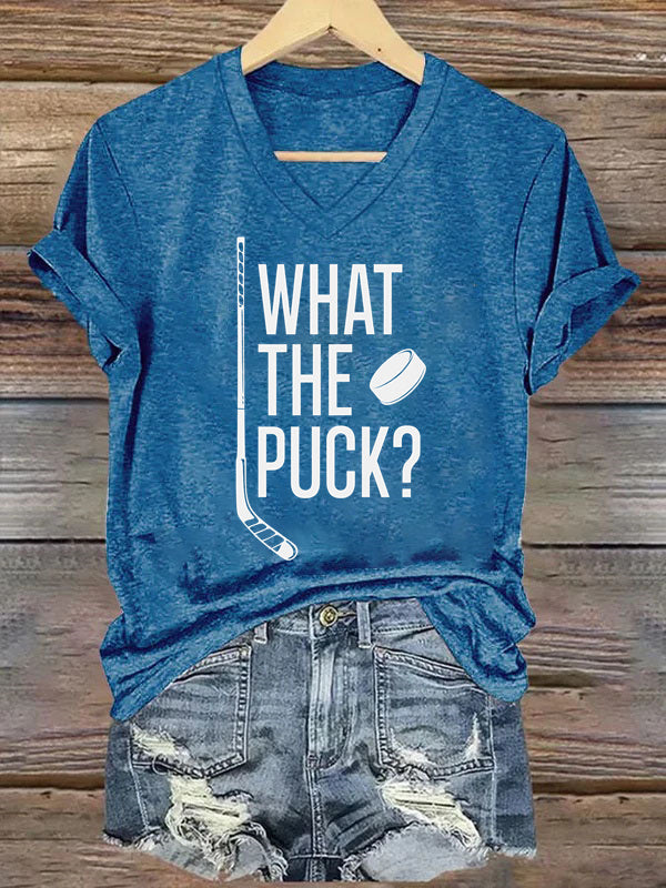 V Neck What The Puck? Hockey T-shirt