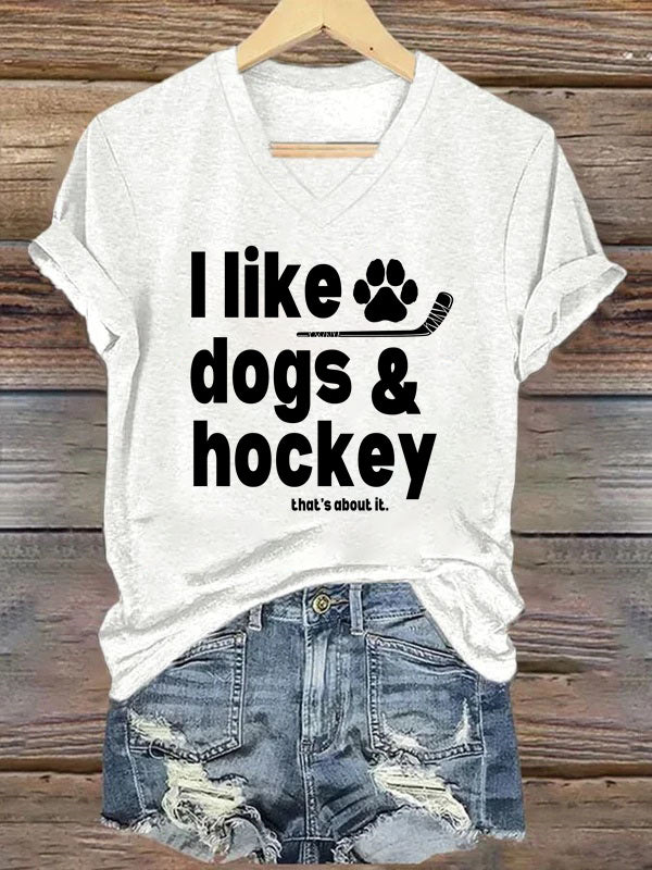 V Neck I Like Dogs And Hockey T-shirt