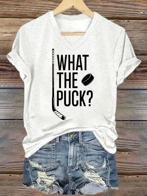V Neck What The Puck? Hockey T-shirt