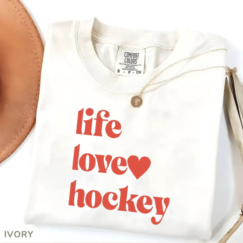 Comfort Colors Life Love Hockey T-shirt