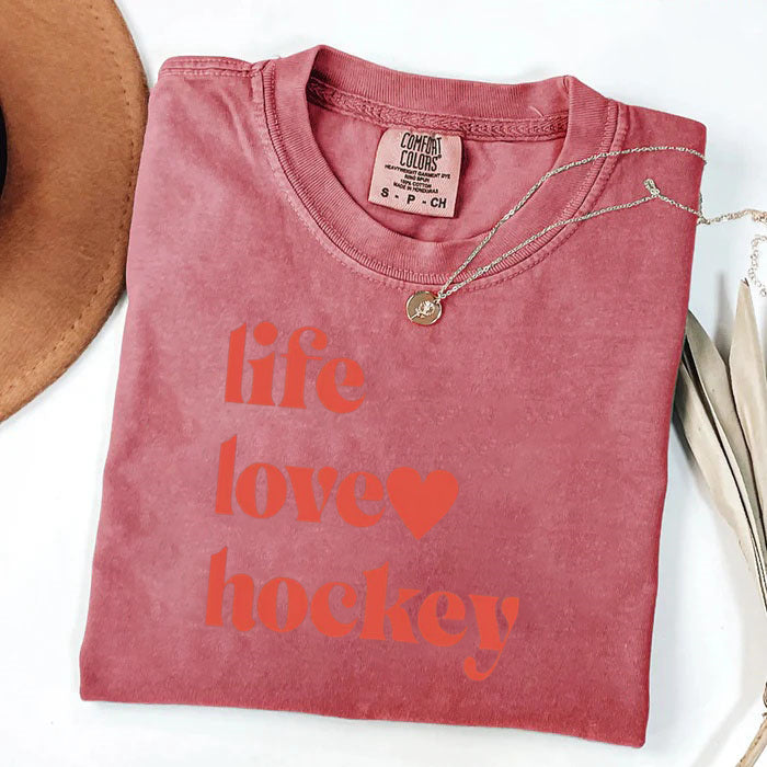Comfort Colors Life Love Hockey T-shirt