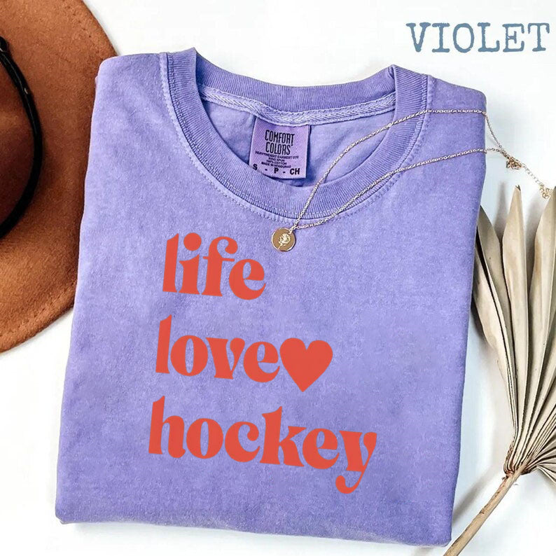 Comfort Colors Life Love Hockey T-shirt