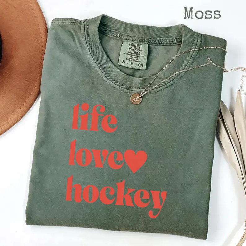 Comfort Colors Life Love Hockey T-shirt