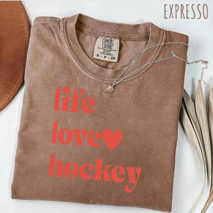 Comfort Colors Life Love Hockey T-shirt
