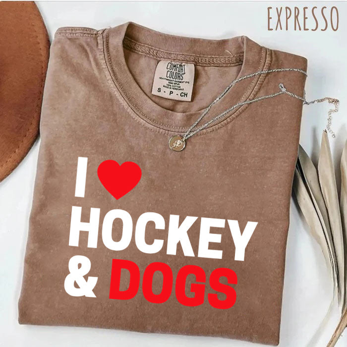 Comfort Colors I Love Hockey & Dogs T-shirt