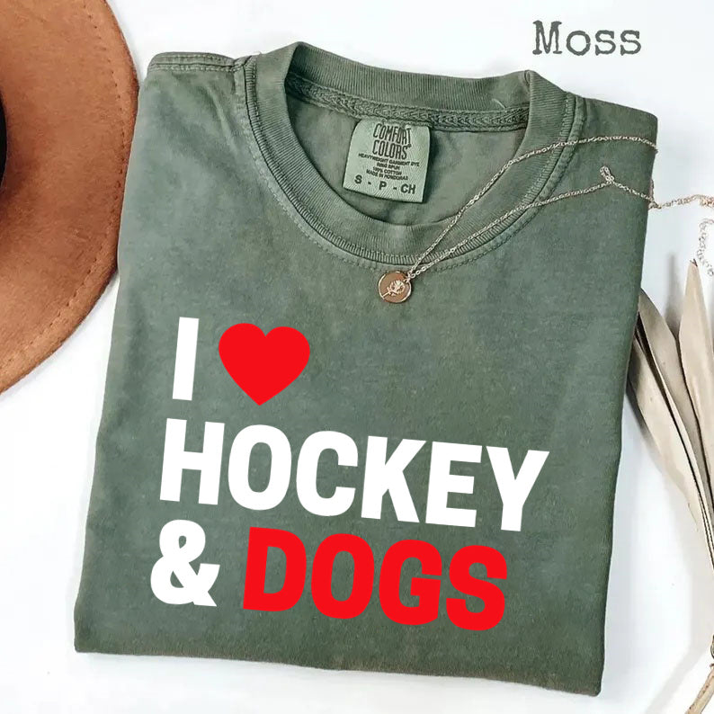 Comfort Colors I Love Hockey & Dogs T-shirt