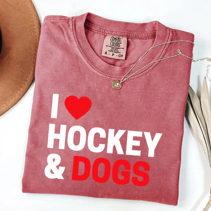 Comfort Colors I Love Hockey & Dogs T-shirt