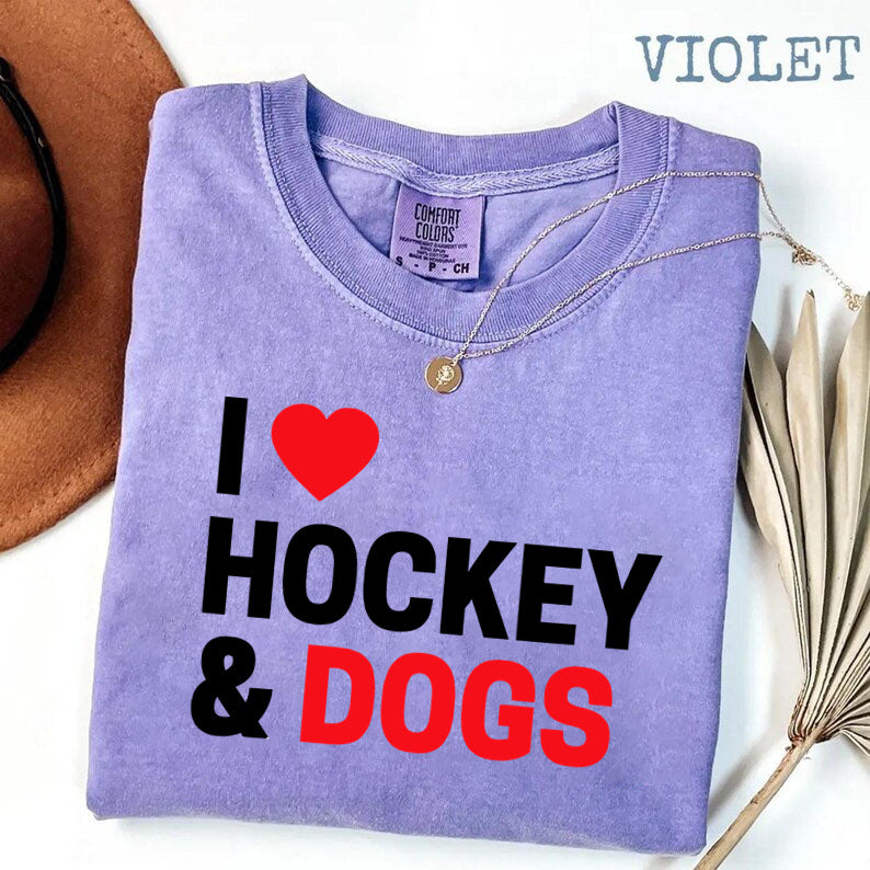 Comfort Colors I Love Hockey & Dogs T-shirt