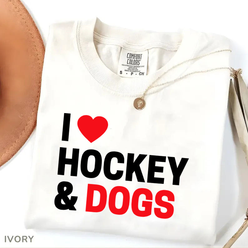 Comfort Colors I Love Hockey & Dogs T-shirt