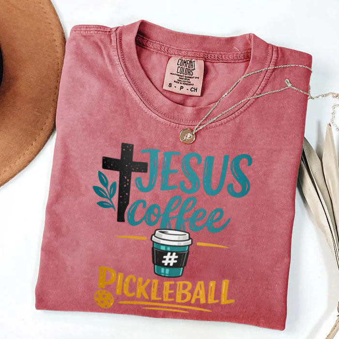 Comfort Colors Jesus Coffee Pickleball T-shirt