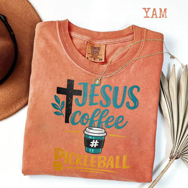 Comfort Colors Jesus Coffee Pickleball T-shirt