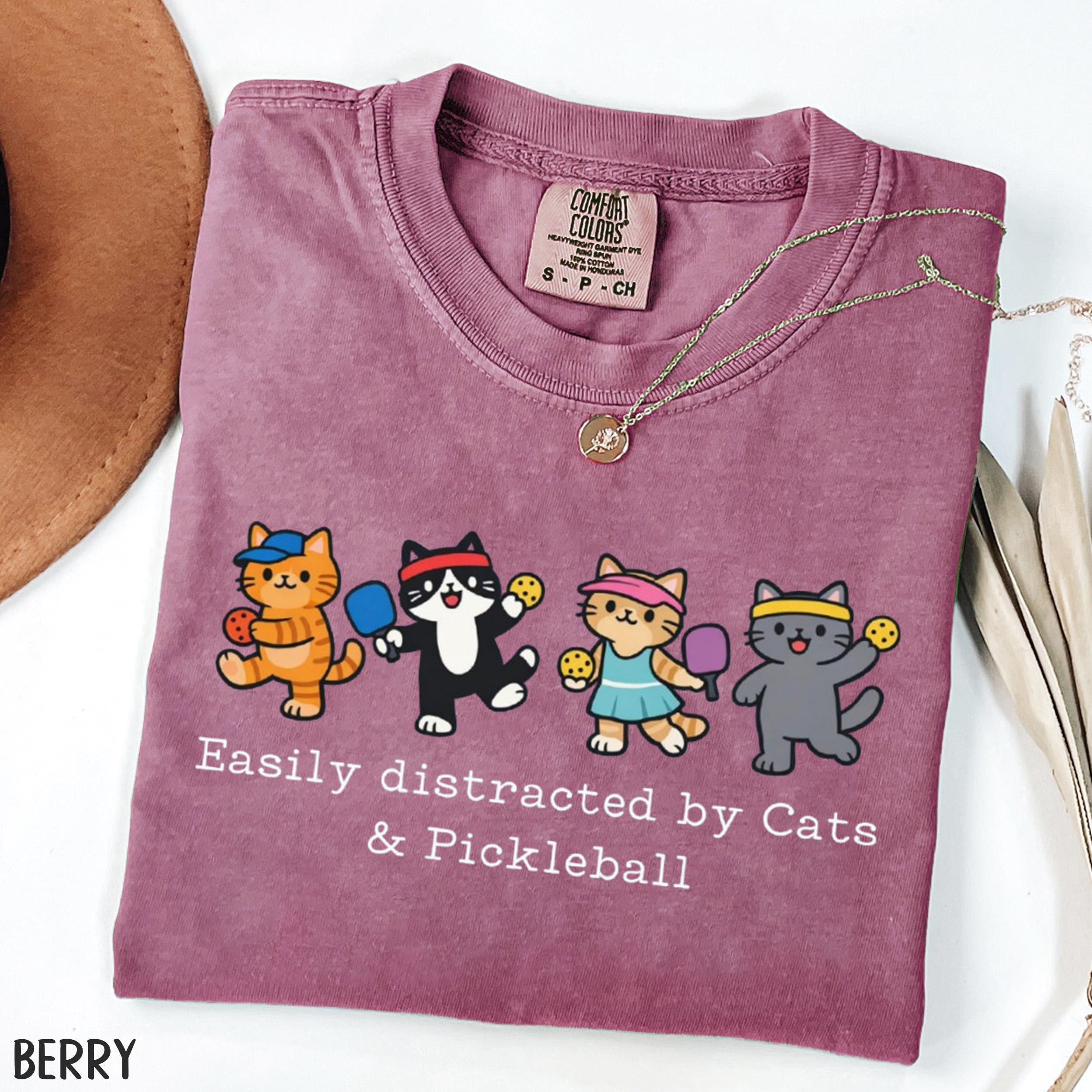 Comfort Colors Easily Distracted By Cat & Pickleball T-shirt