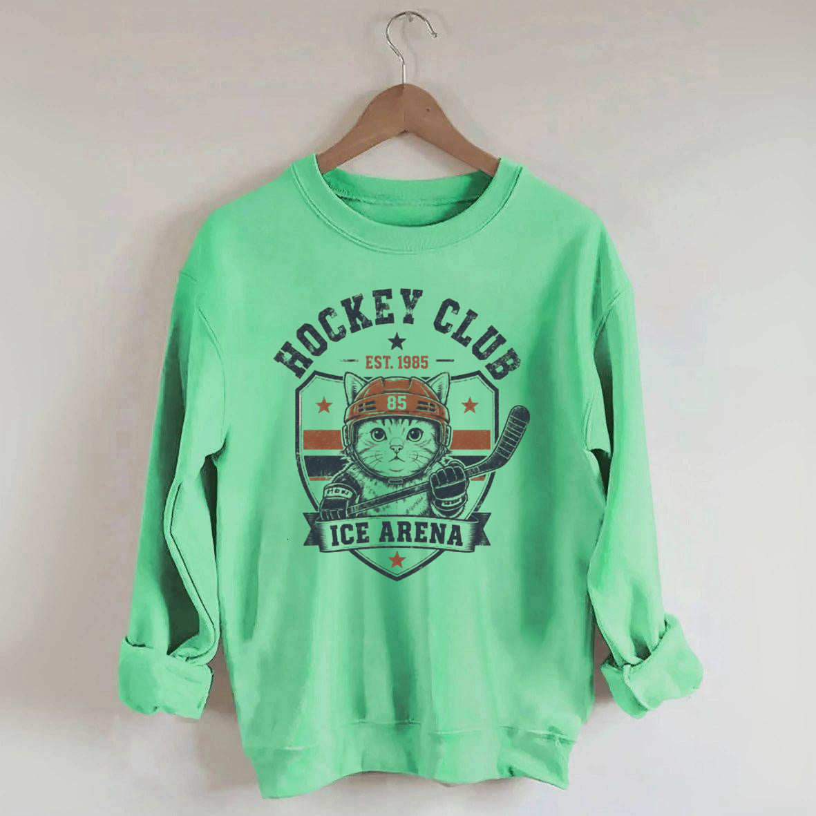 Hockey Club Est. 1985 Ice Arena, Hockey Cat Sweatshirt