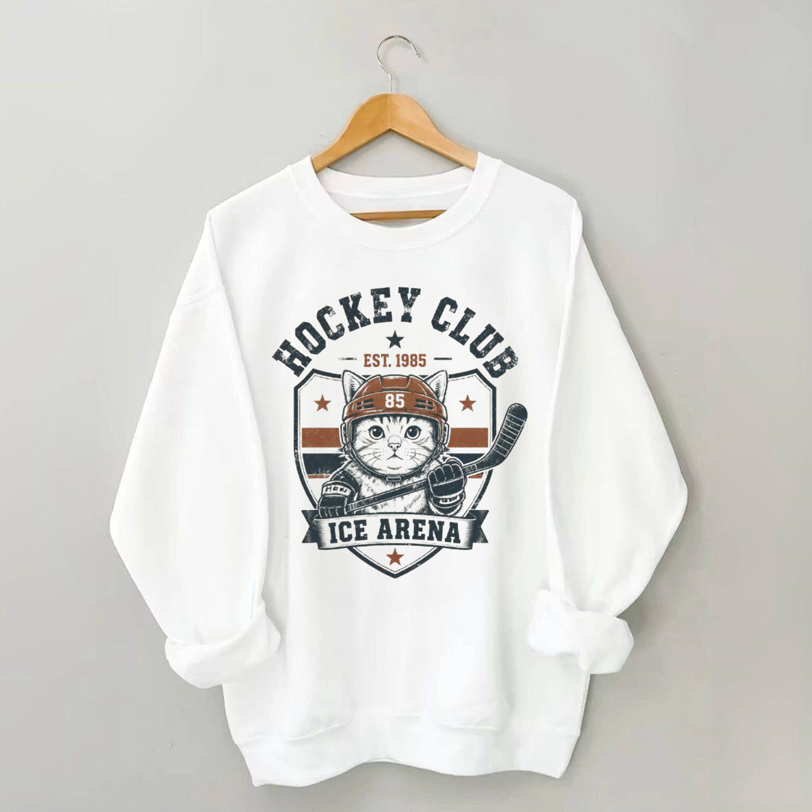 Hockey Club Est. 1985 Ice Arena, Hockey Cat Sweatshirt