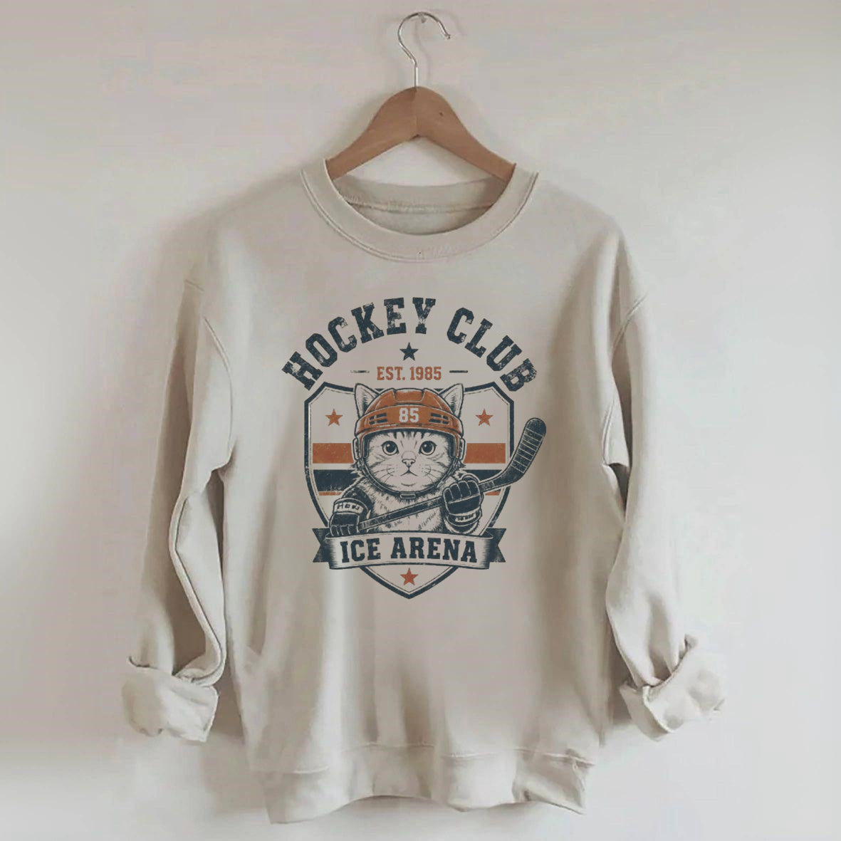 Hockey Club Est. 1985 Ice Arena, Hockey Cat Sweatshirt
