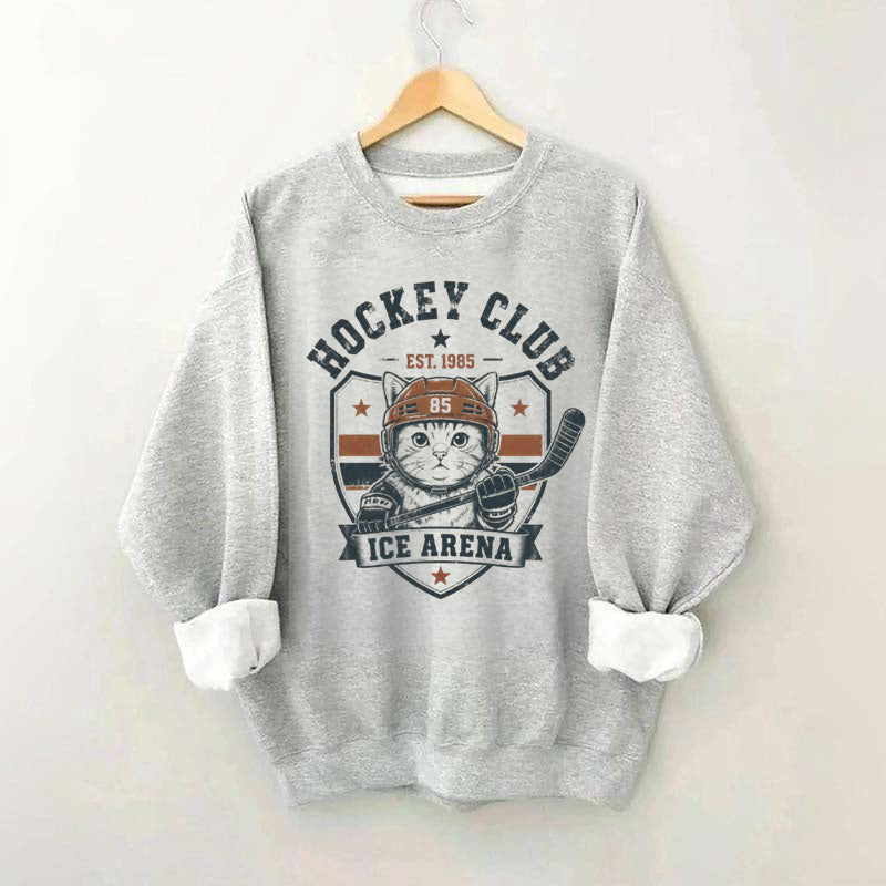 Hockey Club Est. 1985 Ice Arena, Hockey Cat Sweatshirt