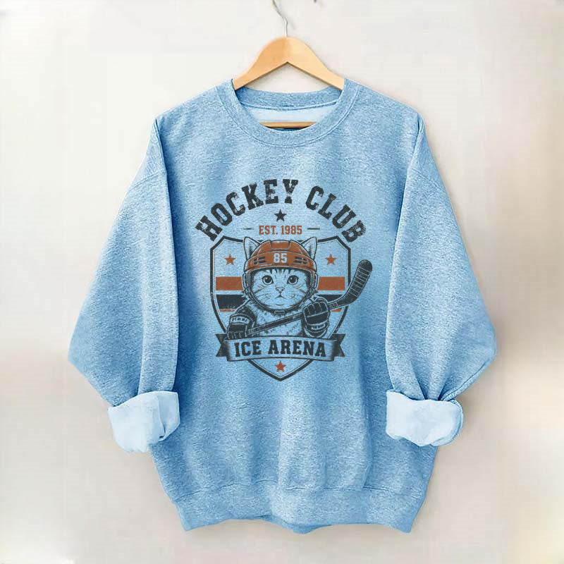 Hockey Club Est. 1985 Ice Arena, Hockey Cat Sweatshirt