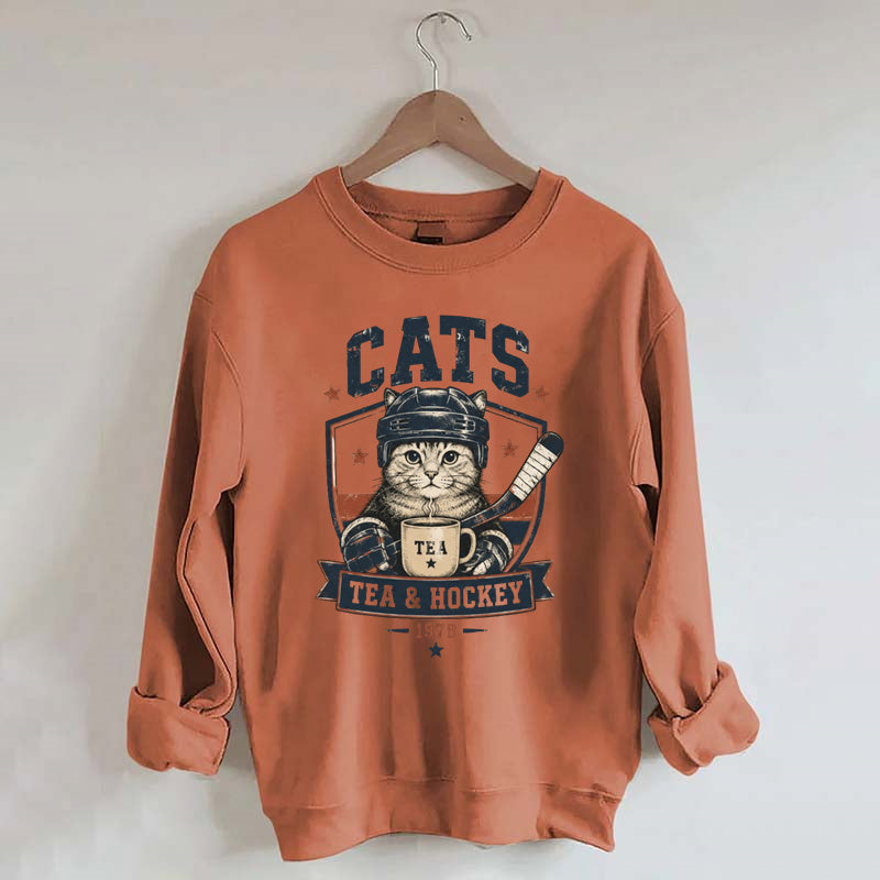 Funny Cats Tea Hockey Sweatshirt,Hockey Lover Gift, Cat Hockey Game Day Tee