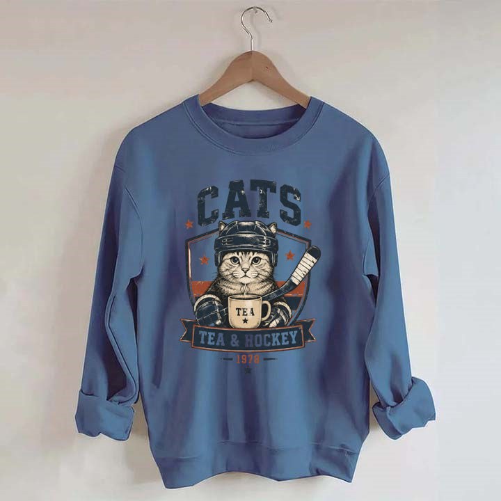 Funny Cats Tea Hockey Sweatshirt,Hockey Lover Gift, Cat Hockey Game Day Tee
