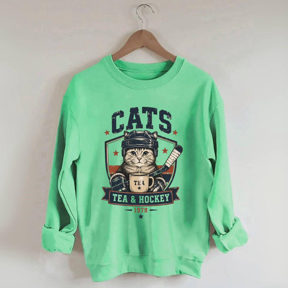 Funny Cats Tea Hockey Sweatshirt,Hockey Lover Gift, Cat Hockey Game Day Tee