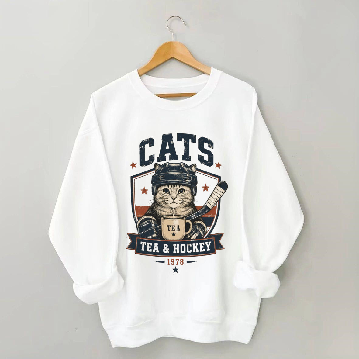 Funny Cats Tea Hockey Sweatshirt,Hockey Lover Gift, Cat Hockey Game Day Tee