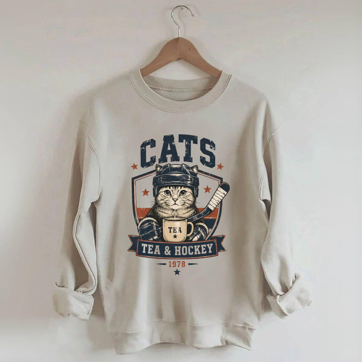 Funny Cats Tea Hockey Sweatshirt,Hockey Lover Gift, Cat Hockey Game Day Tee