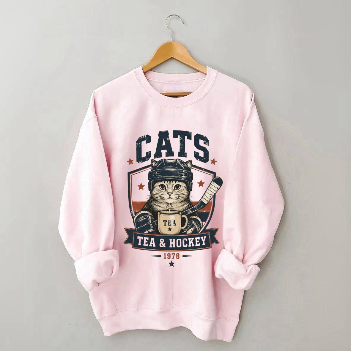 Funny Cats Tea Hockey Sweatshirt,Hockey Lover Gift, Cat Hockey Game Day Tee