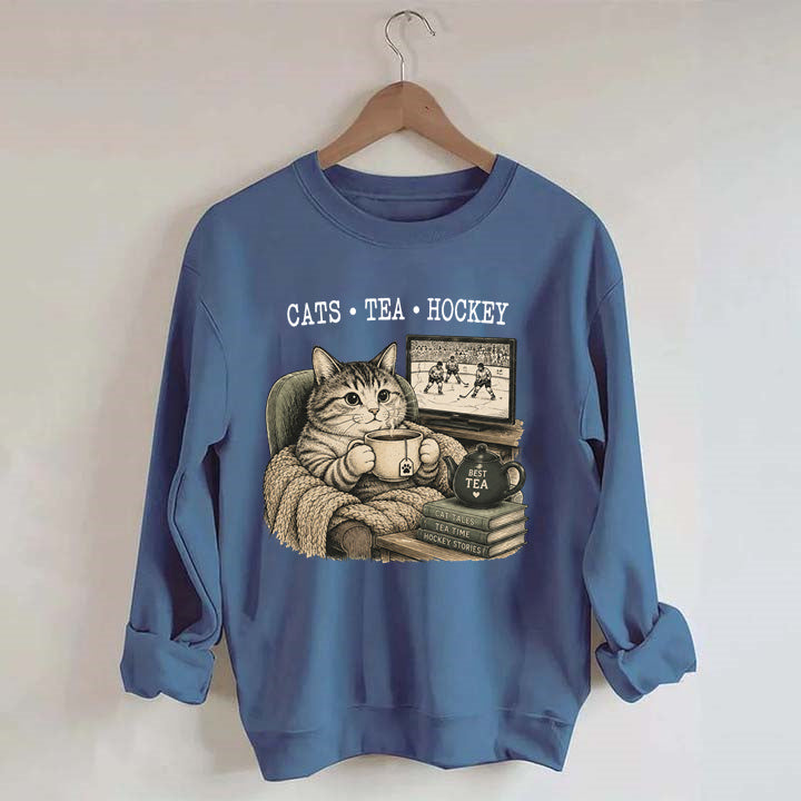 Funny Cats Tea Hockey Sweatshirt,Hockey Lover Gift, Cat Hockey Game Day Tee