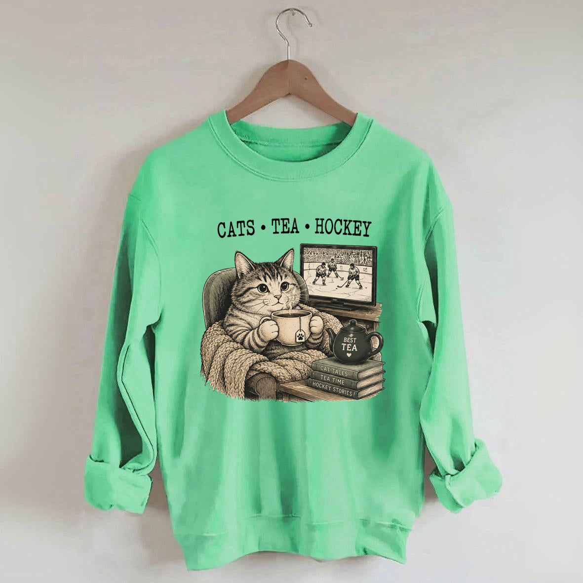 Funny Cats Tea Hockey Sweatshirt,Hockey Lover Gift, Cat Hockey Game Day Tee