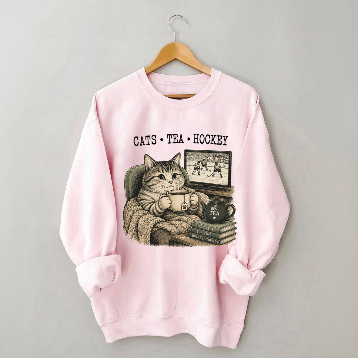 Funny Cats Tea Hockey Sweatshirt,Hockey Lover Gift, Cat Hockey Game Day Tee