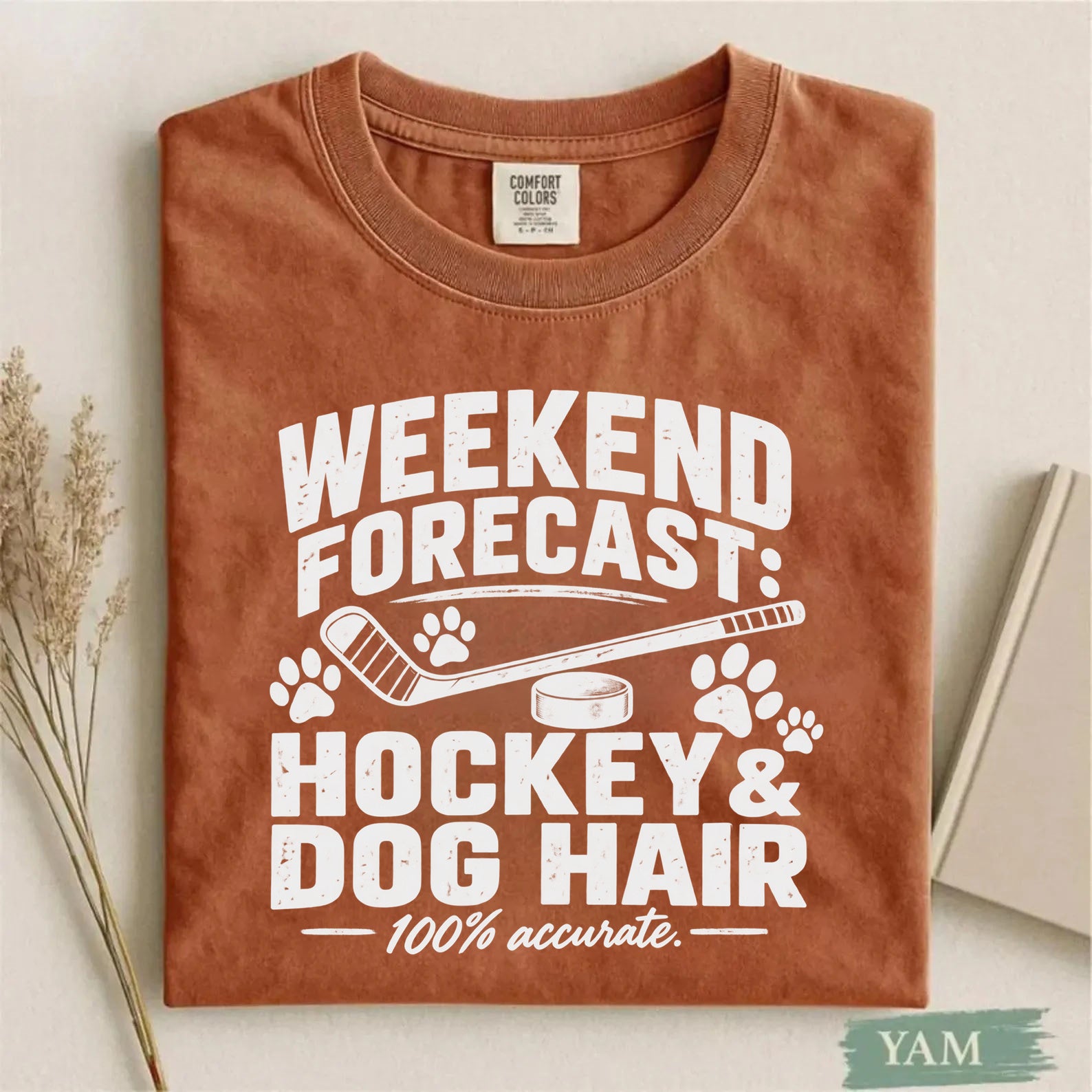 Comfort Colors Weekend Forecast: Hockey & Dog Hair – Funny Hockey T-Shirt