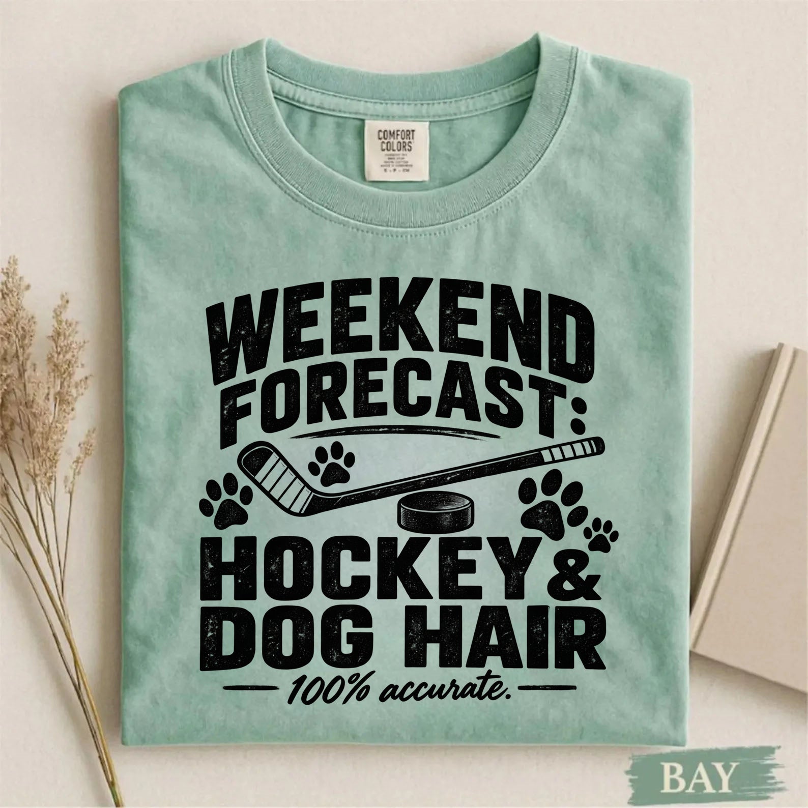 Comfort Colors Weekend Forecast: Hockey & Dog Hair – Funny Hockey T-Shirt