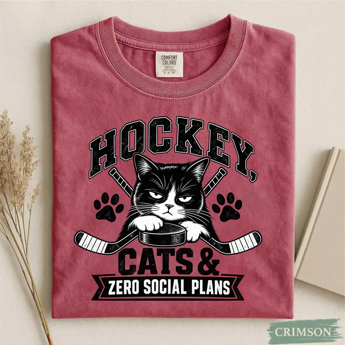 Comfort Colors Hockey, Cats & Zero Social Plans – Funny Cat Hockey T-Shirt
