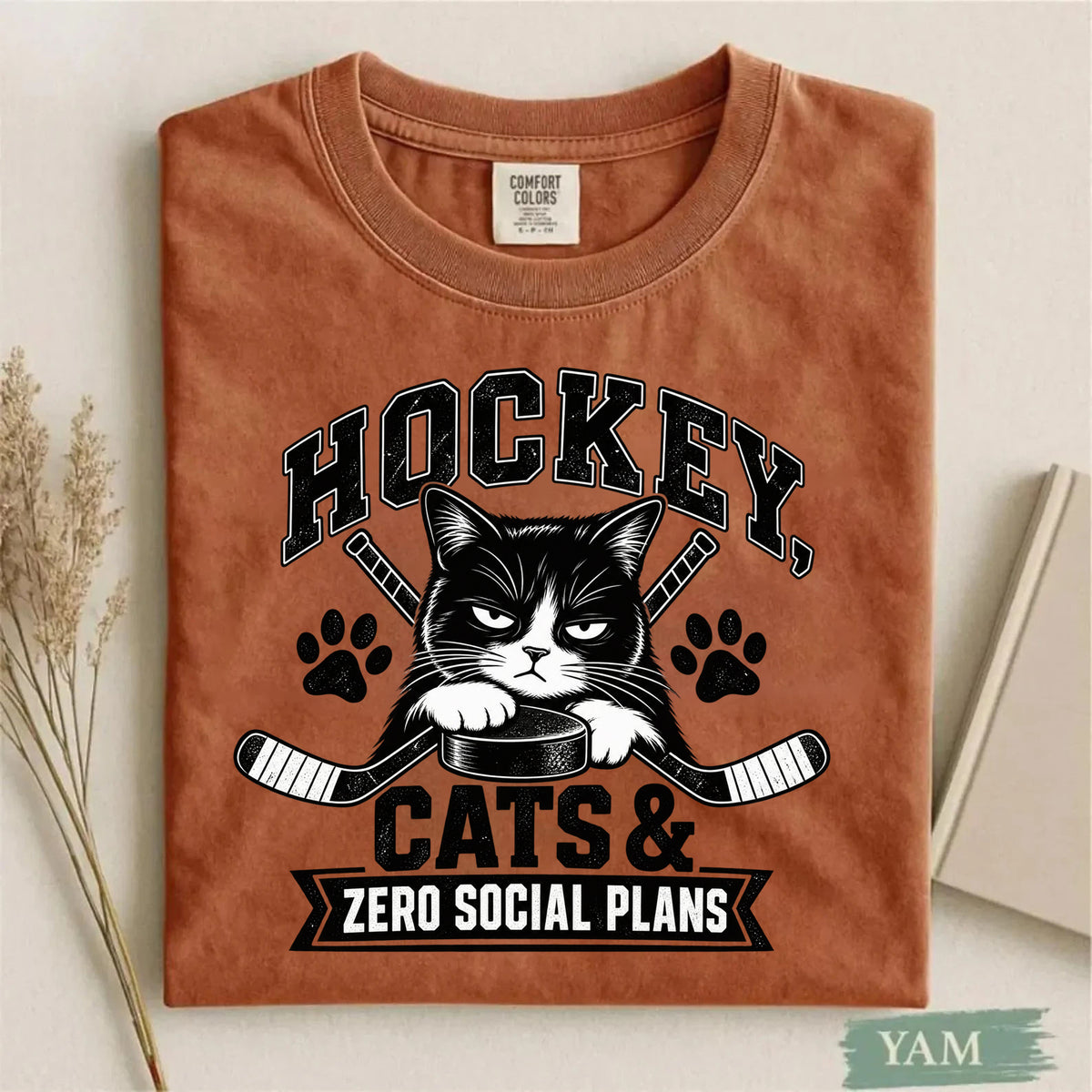 Comfort Colors Hockey, Cats & Zero Social Plans – Funny Cat Hockey T-Shirt