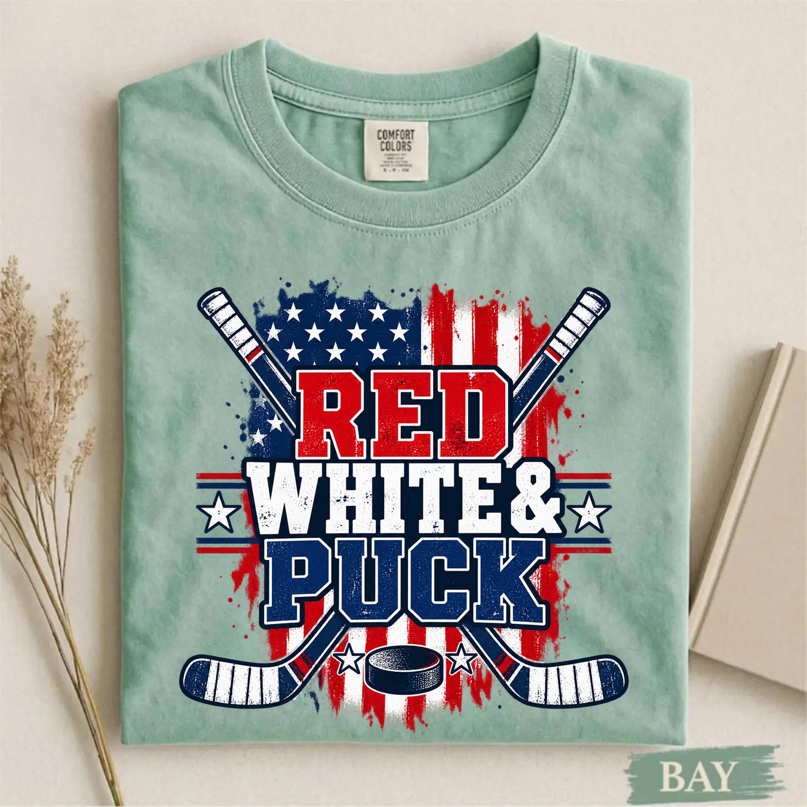 Comfort Colors Red White & Puck – Patriotic Hockey T-Shirt