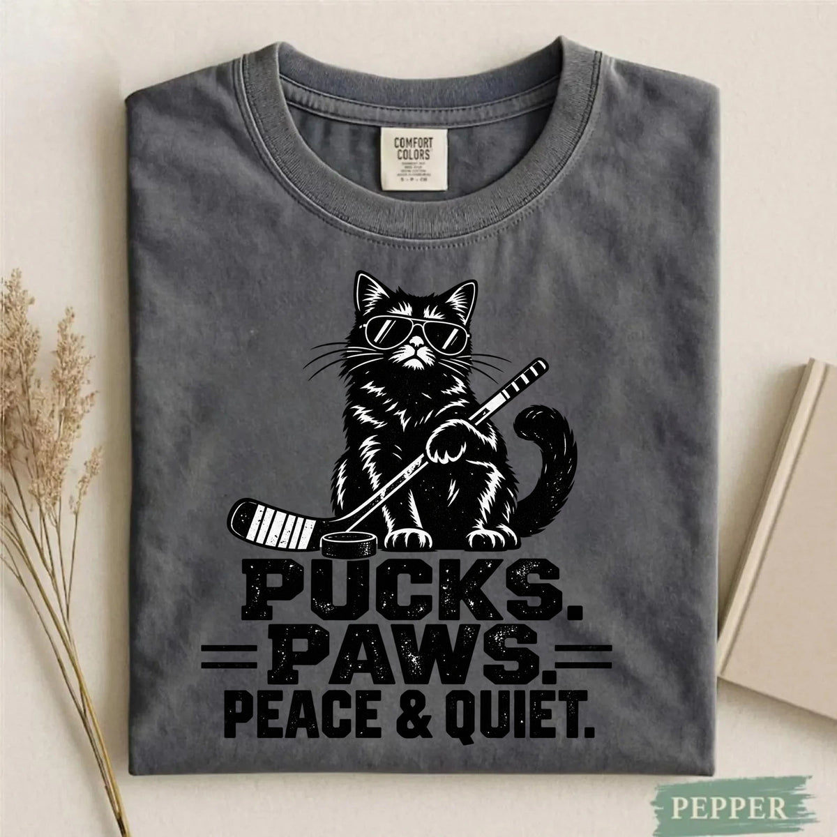 Comfort Colors Pucks. Paws. Peace & Quiet. – Cat Hockey T-Shirt