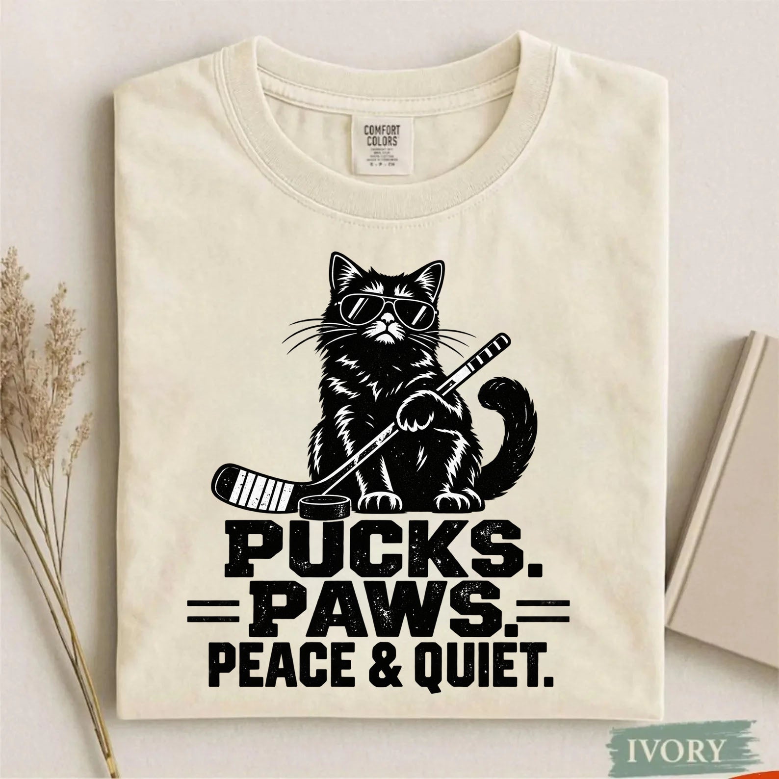 Comfort Colors Pucks. Paws. Peace & Quiet. – Cat Hockey T-Shirt