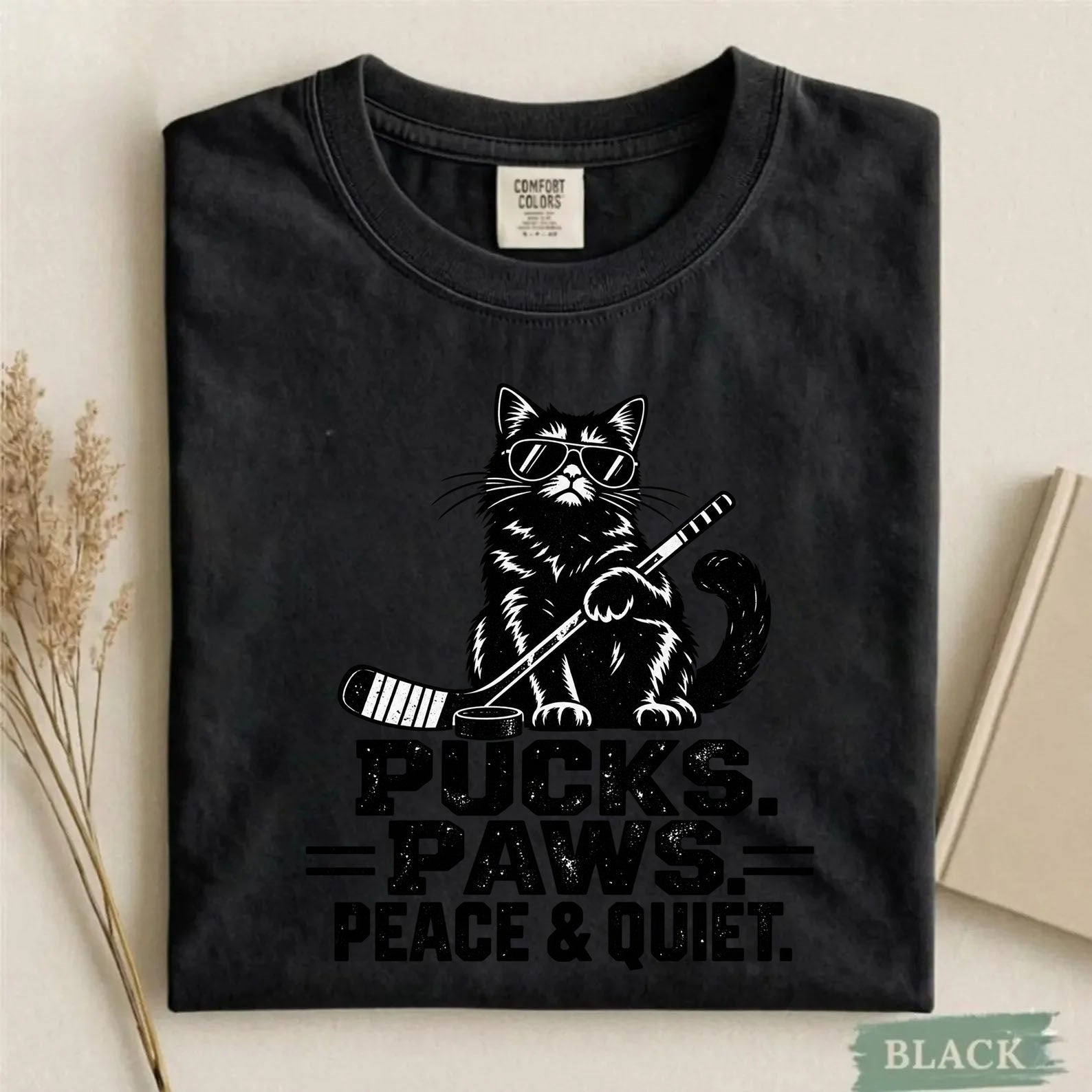 Comfort Colors Pucks. Paws. Peace & Quiet. – Cat Hockey T-Shirt