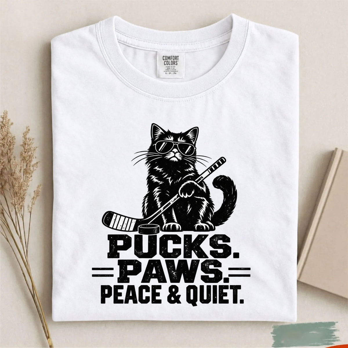 Comfort Colors Pucks. Paws. Peace & Quiet. – Cat Hockey T-Shirt