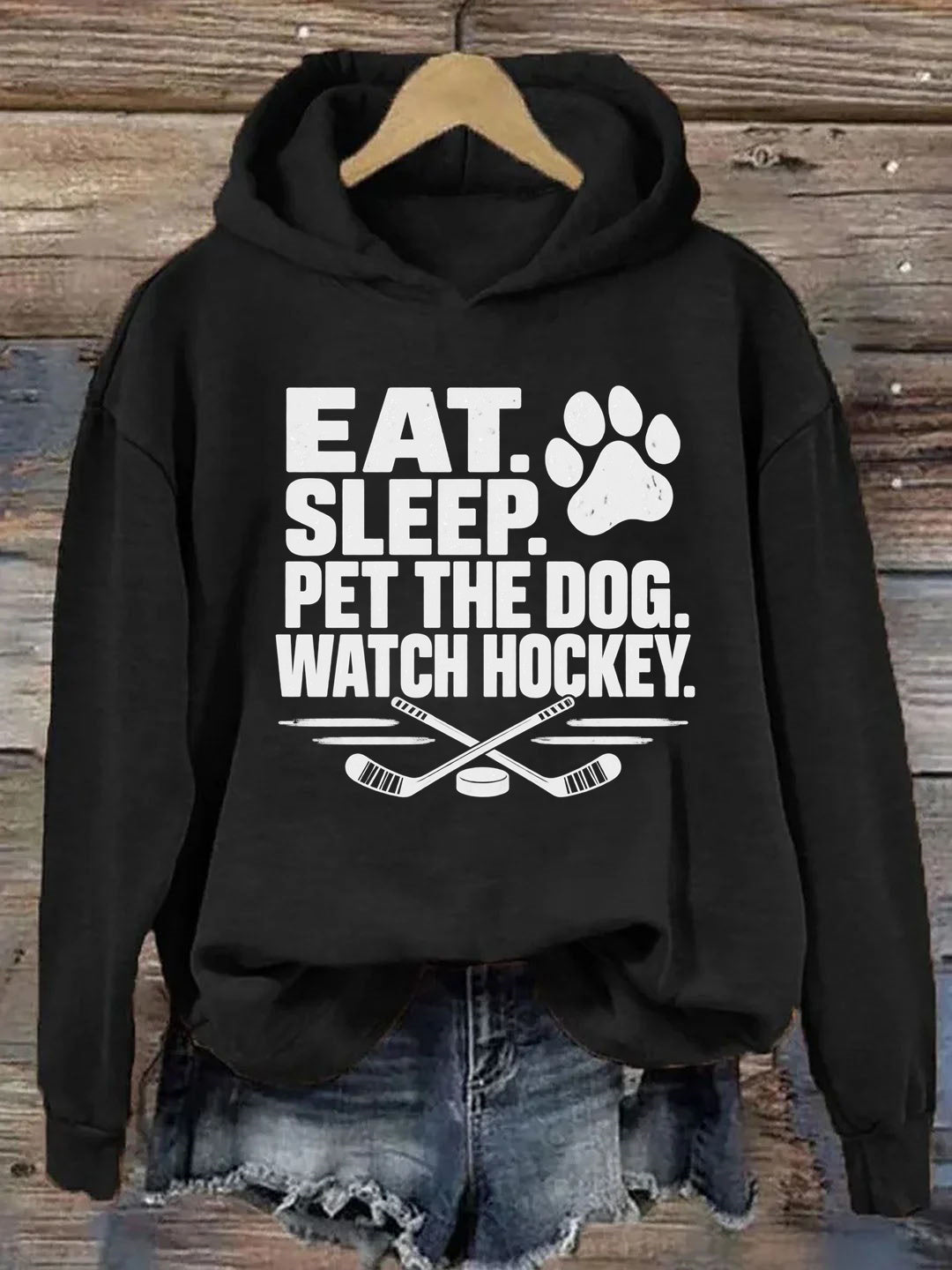 Eat. Sleep. Pet the Dog. Watch Hockey. Funny Hockey Hoodie