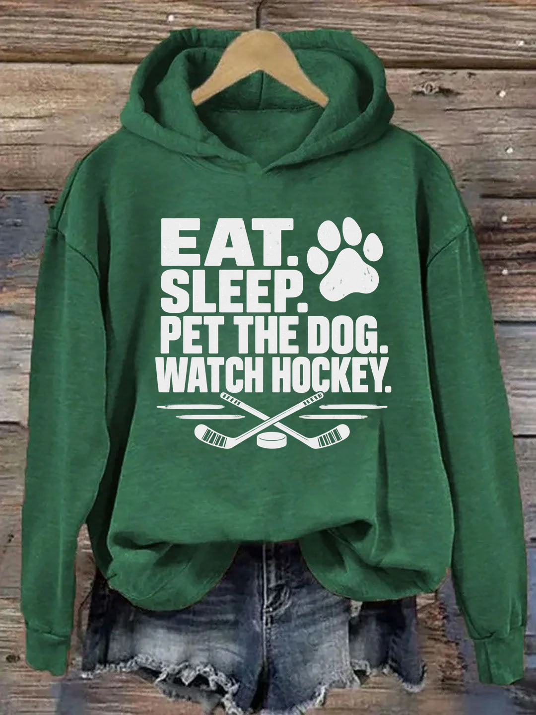 Eat. Sleep. Pet the Dog. Watch Hockey. Funny Hockey Hoodie