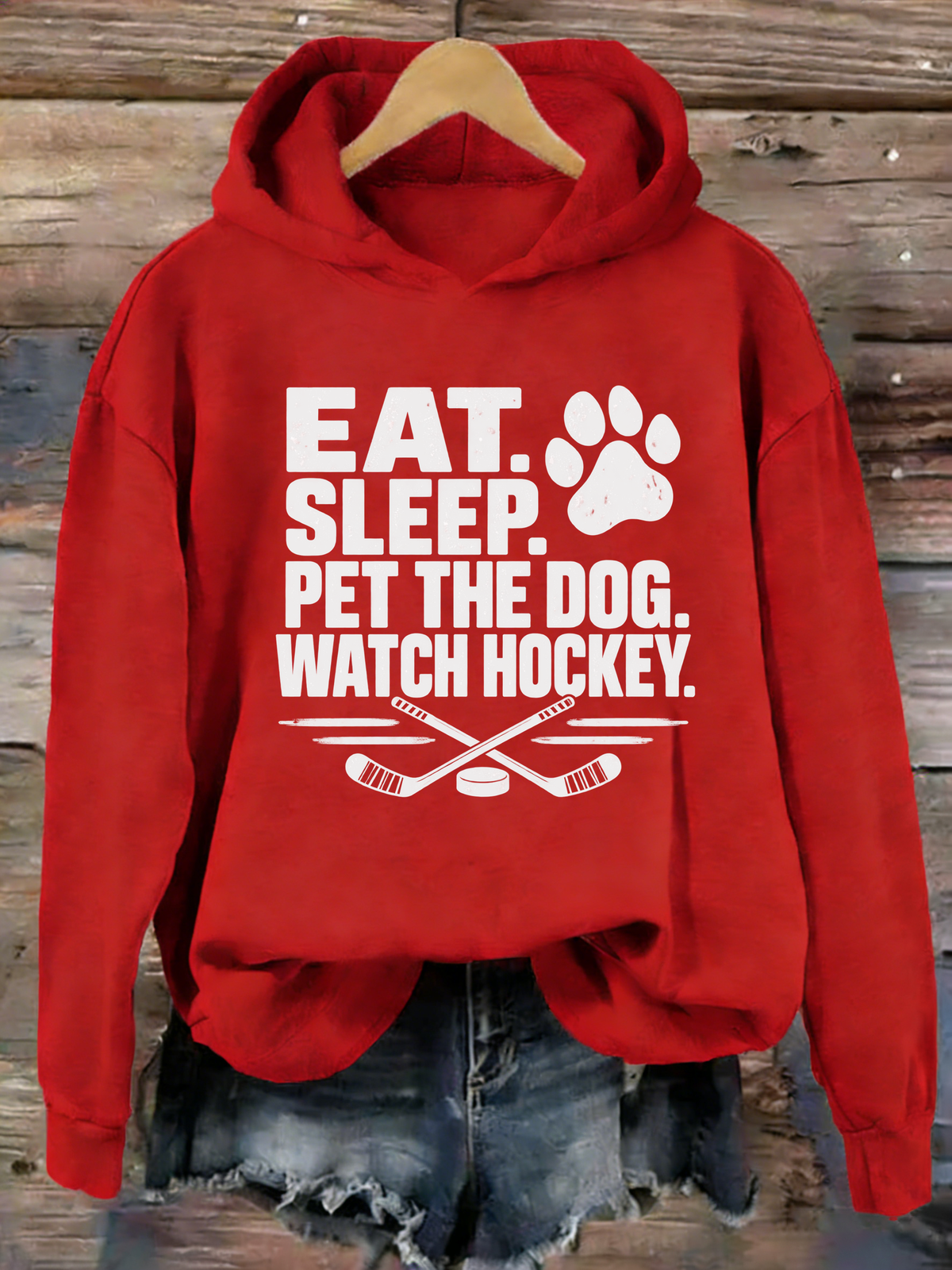 Eat. Sleep. Pet the Dog. Watch Hockey. Funny Hockey Hoodie