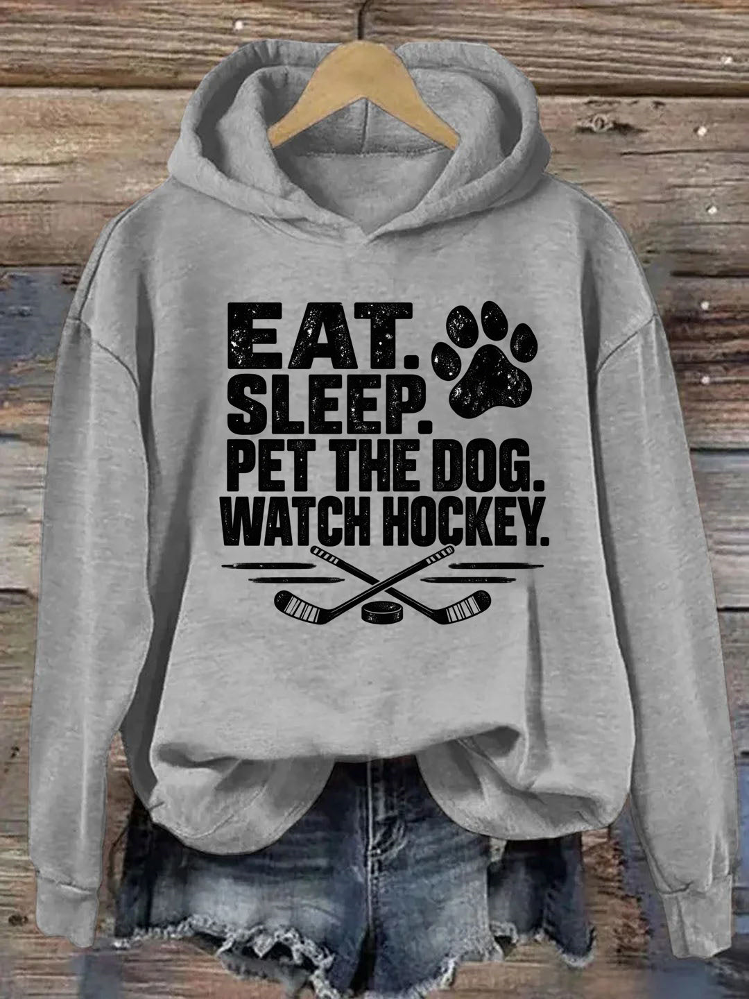 Eat. Sleep. Pet the Dog. Watch Hockey. Funny Hockey Hoodie